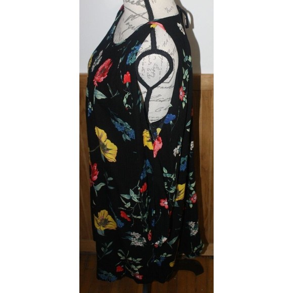 Old Navy Black Floral Cold Shoulder Dress with Pleated Bodice SzXL Keyhole - Picture 7 of 10